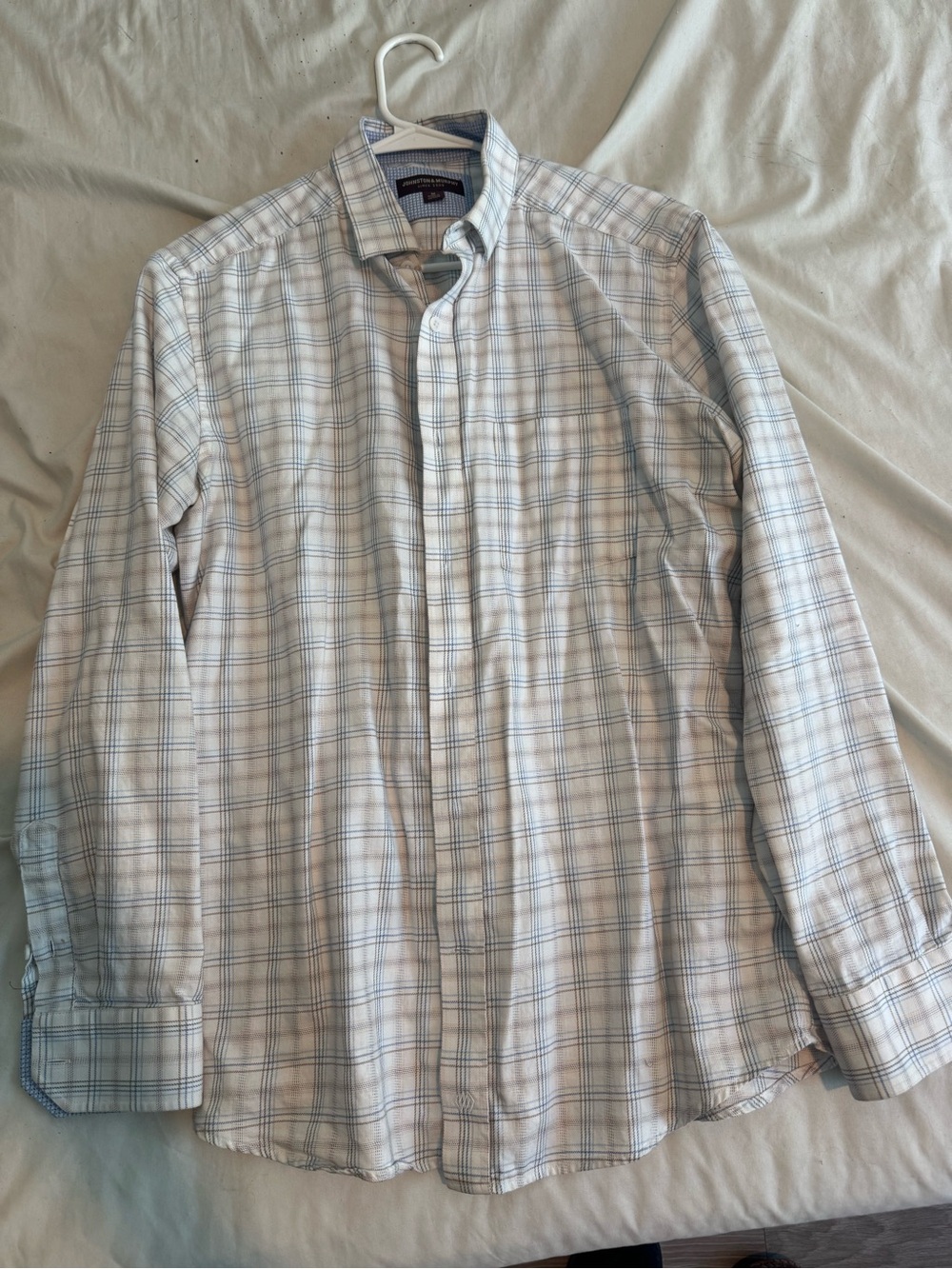 Johnston & Murphy White and Light Blue Plaid Dress Shirt - Picture 2 of 3